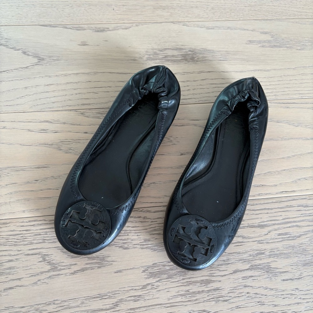 Tory Burch Black Minnie Travel Ballerina Shoes Slip on Nappa Leather Size 5 - Picture 3 of 4